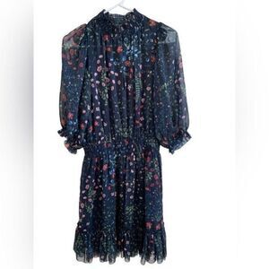 Joie Blue Mini Dress with Metallic Accents Sz M